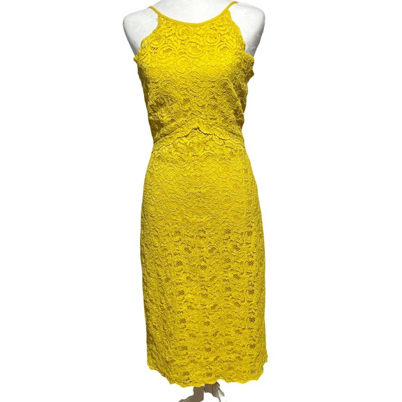 Zara Woman Dresses & Skirts - Zara Woman Yellow Lace Halter Midi Dress Size L Floral Sheath Cocktail